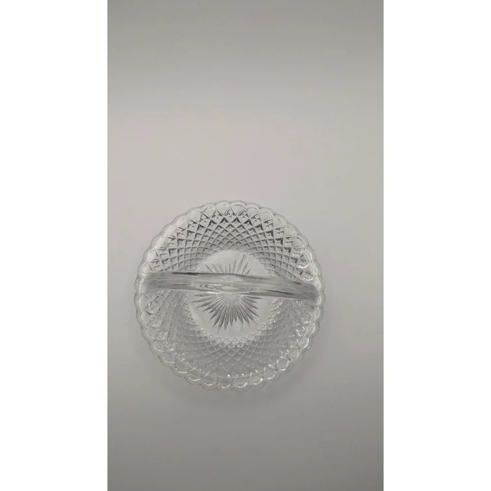 Vintage Clear Manganese Glass Basket Handled‎ Candy Dish UV Glow Starburst